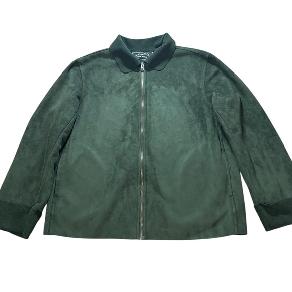 COACO New York Green Faux Suede Jacket Full Zip Collared Coat Womens Medium - Picture 1 of 6